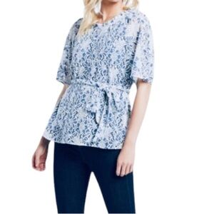 Draper James Floral Lace Overlay Tie Waist Top